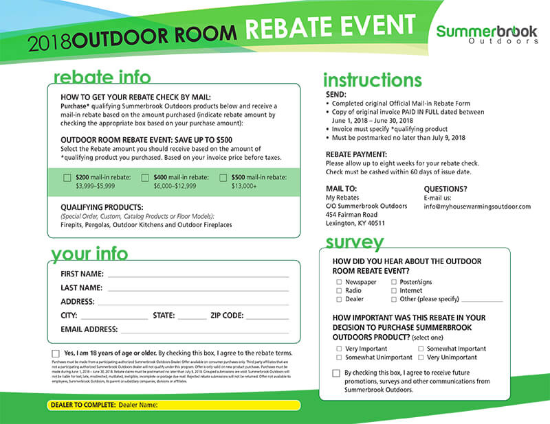 Summer brook Outdoor Room Rebate Event